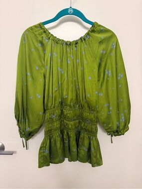 & Other Stories Smocked Green Floral Peasant Blouse